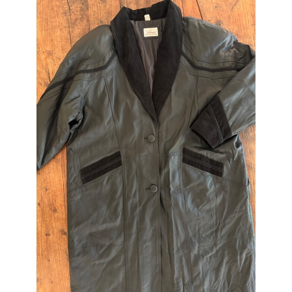 VTG 90s Leather Suede Trench Duster Coat Jacket Black Plus Size 3x